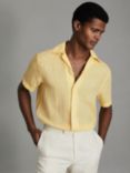 Reiss Beldi Linen Short Sleeve Cuban Shirt, Melon