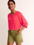 Boden Linen Gathered Neck Blouse, Hibiscus