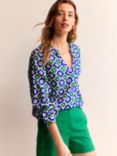 Boden Alice Floral Tile Print Linen Blend Blouse, Green/Multi