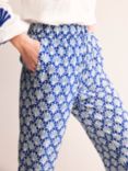 Boden Shells Print Crinkle Tapered Trousers, Ivory/Blue