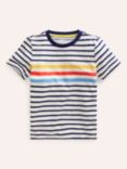 Mini Boden Kids' Rainbow Stripe T-Shirt, Navy/Multi