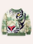 Mini Boden Kids' Camo Tiger Sweatshirt, Tonal Green