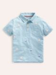 Mini Boden Kids' Sail Boat Embroidered Slub Polo Shirt, Blue/Multi