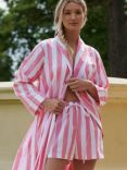 British Boxers Crisp Cotton Picnic Stripe Pyjama Shorts, Pink/White
