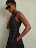 Reiss Liza Ruched Strap Cotton Midi Dress, Black