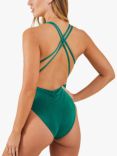 Accessorize Cross Back Shimmer Swimsuit, Green