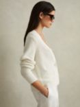 Reiss Ariana Cotton Linen Blend Chunky Rib Knit Cardigan, Ivory