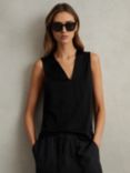 Reiss Mira V-Neck Sleeveless Top, Black