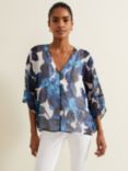 Phase Eight Syra Floral Silk Blouse, Blue/White