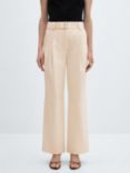 Mango Myriam Belted Straight Trousers, Natural White