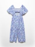 Mango Kids' Anna Floral Print Cut Out Jumpsuit, Medium Blue