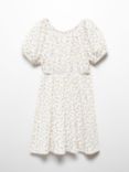 Mango Kids' Alexia Floral Print Cut Out Dress, Light Beige