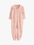 Lindex Baby Organic Cotton Bear Print Sleepsuit, Light Dusty Pink
