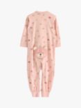 Lindex Baby Organic Cotton Bear Print Sleepsuit, Light Dusty Pink