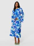 Closet London A-Line Floral Print Kimono Dress, Royal Blue