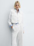 Mango Lugo Linen Blend Cropped Jacket, White