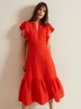 Phase Eight Morgan Linen Blend Tiered Midi Dress, Red