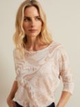 Phase Eight Nori Abstract Print Linen T-Shirt, Stone/Ivory