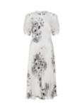 Ghost Paloma Puff Sleeve Floral Midi Dress, Ivory