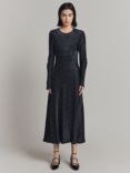 Ghost Lois Polka Dot Bias Cut Satin Midi Dress, Black/Ivory