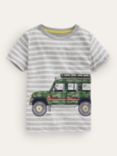 Mini Boden Kids' Stripe Foil Print Range Rover T-Shirt, Grey/Ivory