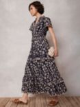 Mint Velvet Floral Print Tiered Maxi Dress, Navy/Beige