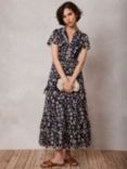 Mint Velvet Floral Print Tiered Maxi Dress, Navy/Beige