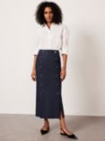 Mint Velvet Button Detail Maxi Skirt, Navy