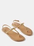 Mint Velvet Whipstitch T-Bar Leather Sandals, Gold