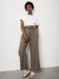 Mint Velvet Belted Wide Leg Linen Trousers, Green Khaki