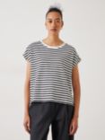 HUSH Piper Stripe Cap Sleeve T-Shirt, White/Black