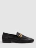 Reiss Angela Metal Trim Leather Loafers, Black