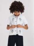 Reiss Kids' Aurora Embroidered Cactus Cuban Shirt, White/Black