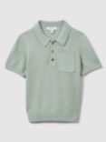 Reiss Kids' Demetri Half Button Polo Shirt, Sage Melange