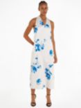 Calvin Klein Shiny Satin Maxi Dress, Floral/Vanilla Ice