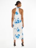 Calvin Klein Shiny Satin Maxi Dress, Floral/Vanilla Ice