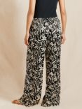 Albaray Brushstroke Print Wide Leg Trousers, Black/Cream