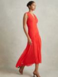 Reiss Saffy Ruched Midi Dress, Coral