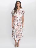 Gina Bacconi Alice Tiered Midi Dress, Ivory/Pink