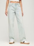 Superdry Organic Cotton Mid Rise Wide Leg Jeans, Williamsburg Blue