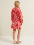 Phase Eight Charlotte Linen Blend Leaf Print Wrap Mini Dress, Red/White