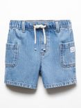 Mango Kids' Leo Denim Drawstring Shorts, Open Blue