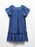 Mango Kids' Golfet Ruffle Slit Dress, Blue