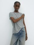 Mango Linen Stripe T-Shirt, Black/White