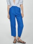 Mango Brunoli Linen Straight Trousers, Medium Blue