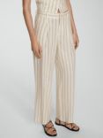 Mango Striped Linen Blend Trousers, Light Beige