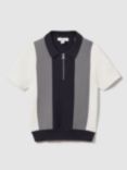 Reiss Kids' Milton Half Zip Colour Block Polo Shirt, Navy/Multi