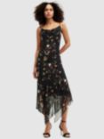 AllSaints Charlotte Kora Floral Print Midi Slip Dress, Black