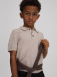 Reiss Kids' Demetri Half Button Polo Shirt, Oatmeal Melange