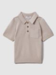 Reiss Kids' Demetri Half Button Polo Shirt, Oatmeal Melange